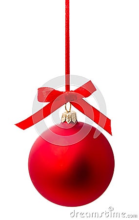 Hunging red christmas ball isolated Stock Photo