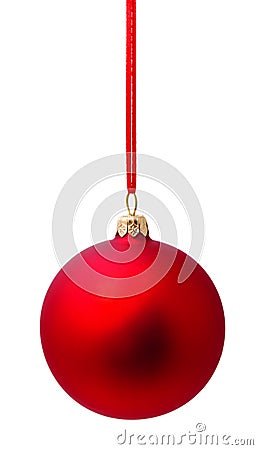 Hunging red christmas ball isolated Stock Photo