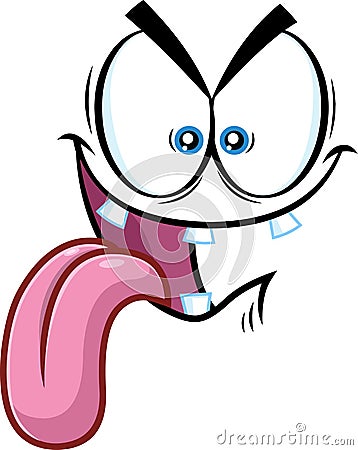 Hungry Cartoon Funny Face With Crazy Expression And Protruding Tongue Vector Illustration