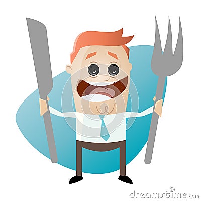 Hungry cartoon man with fork and knife Vector Illustration