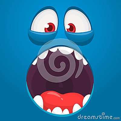 Hungry cartoon monster face with opened mouth. Vector Halloween monster square avatar Vector Illustration
