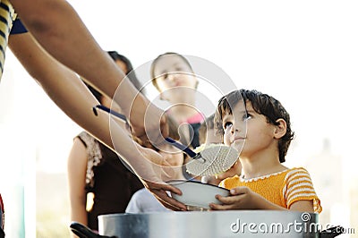 Hungry children in refugee camp Stock Photo