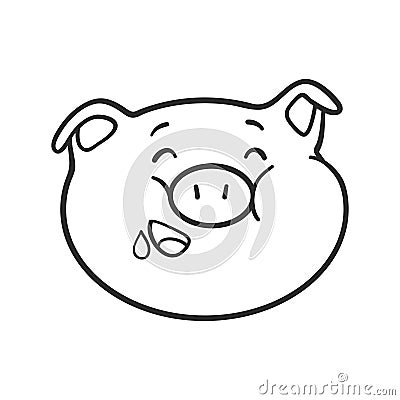 Hungry emoticon icon. Emoji pig for coloring book. Vector Illustration