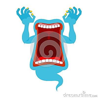 Hungry ghost. Scary spook. Horrible ghost frightening screams. P Vector Illustration