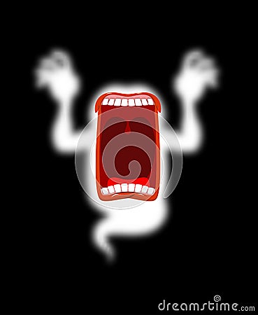 Hungry ghost. Scary spook. Horrible ghost frightening screams. P Vector Illustration