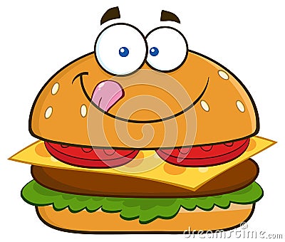 Hungry Hamburger Cartoon Character Licking His Lips Vector Illustration