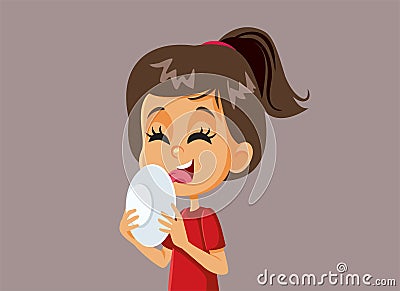 Hungry Little Girl Licking the Plate Vector Cartoon Illustration Vector Illustration