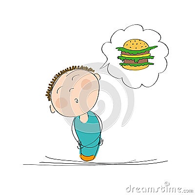 Hungry man thinking of a hamburger Vector Illustration