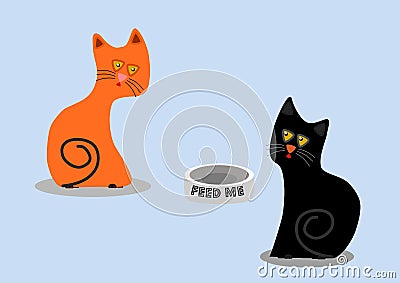 Hungry orange and black cats want to feed them Stock Photo