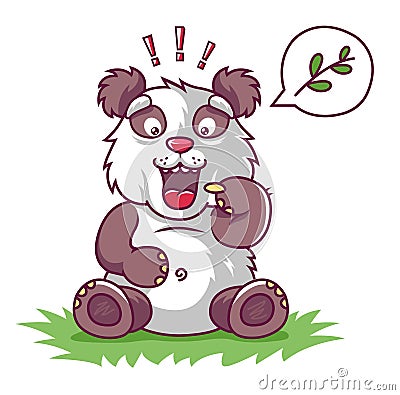 Hungry panda asks to eat. Cartoon Illustration