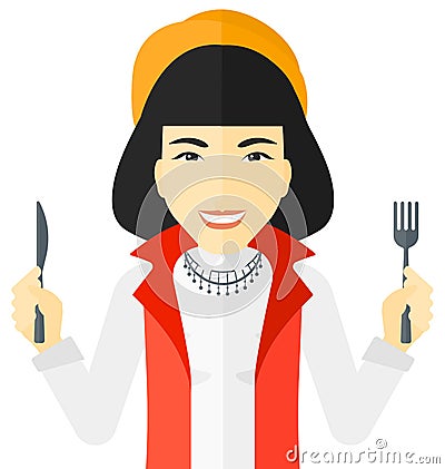 Hungry woman waiting for food Vector Illustration