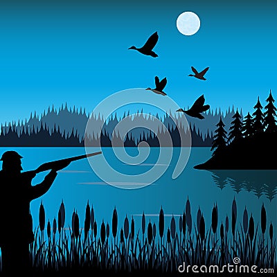 Hunt on duck Cartoon Illustration