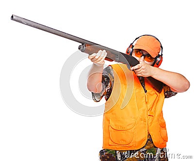 Hunter aiming a shotgun Stock Photo