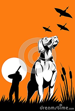 Hunter and dog game hunting Vector Illustration