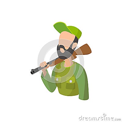 Hunter holding gun cartoon icon Vector Illustration