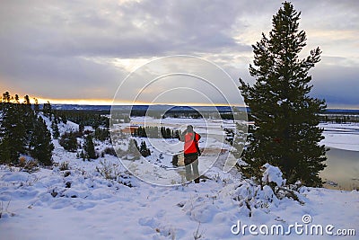 Hunter Overlooking Madison River, Montana Editorial Stock Photo