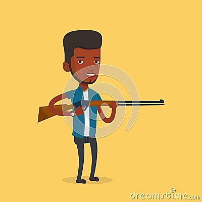 Hunter ready to hunt with hunting rifle. Vector Illustration