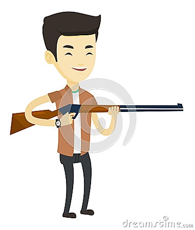 Hunter ready to hunt with hunting rifle. Vector Illustration