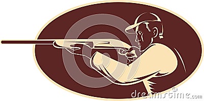 Hunter shooting aiming shotgun rifle Stock Photo