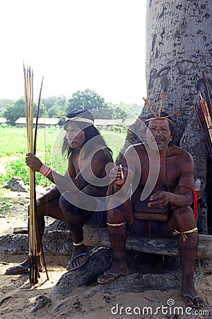 Hunters Krikati - Native indians of Brazil Editorial Stock Photo