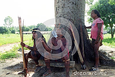 Hunters Krikati - Native indians of Brazil Editorial Stock Photo