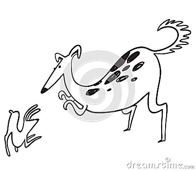 Hunting borzoi dog. Racing pet with rabbit. Vector illustration Vector Illustration