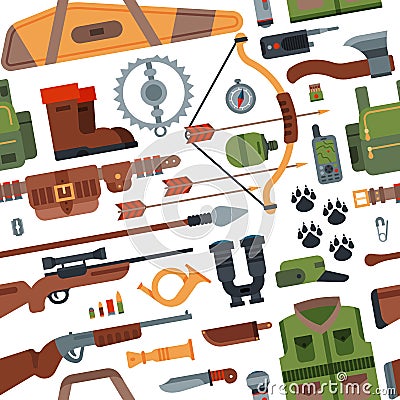 Hunting camping outdoor time vector seamless pattern background with guns Vector Illustration