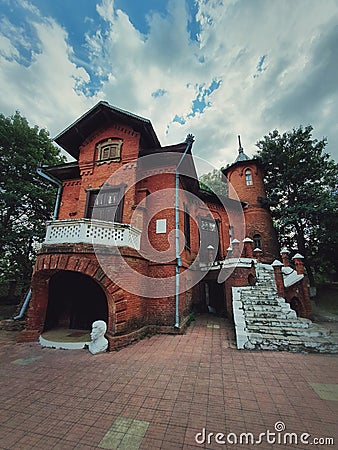 The Hunting Castle facade, Manuc Bei mansion, architectural, culture and historic complex of Hincesti city, Moldova. Ancient brick Stock Photo