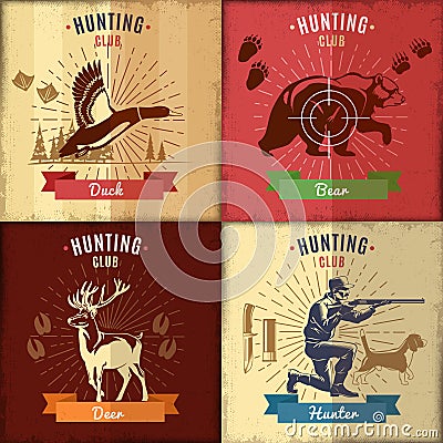 Hunting Club Emblems Set Vector Illustration