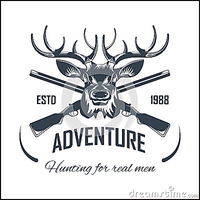 Hunting club vector icon elk hunt adventure hunter gun rifle open season Vector Illustration