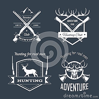 Hunting club or hunt adventure logo templates set Vector Illustration