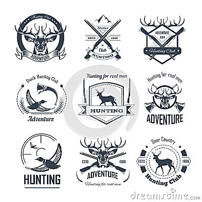 Hunting club icons hunt adventure hunter gun rifle open season wild animal Vector Illustration