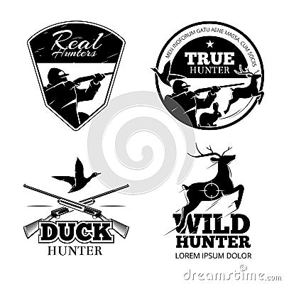 Hunting club vector labels and emblems set Vector Illustration