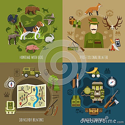 Hunting Concept Icons Set Vector Illustration