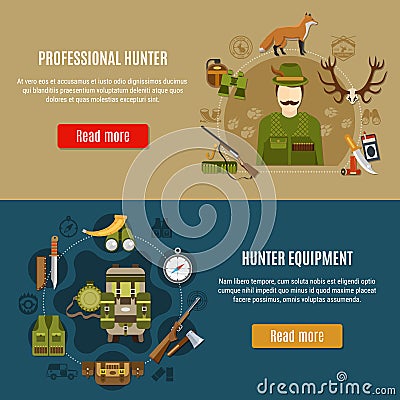 Hunting Equipment Banners Set Vector Illustration