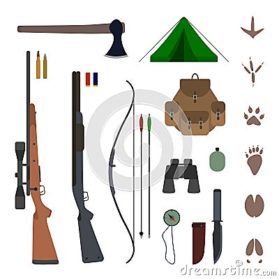 Hunting equipment kit flat vector Vector Illustration