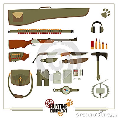 Hunting Equipment Set Vector Illustration