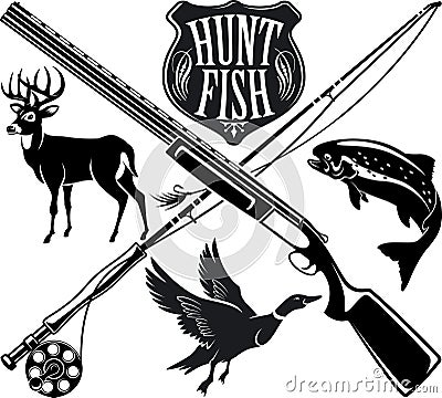 Hunting and fishing emblem logo Vector Illustration