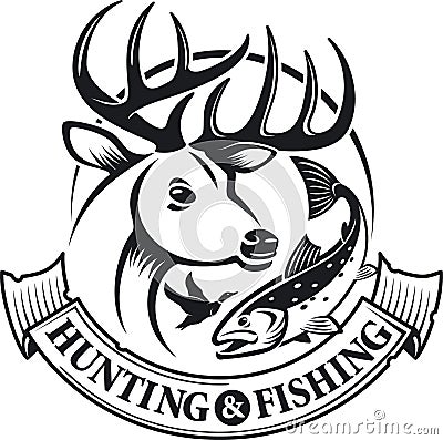 Hunting and fishing vector emblem and label Vector Illustration