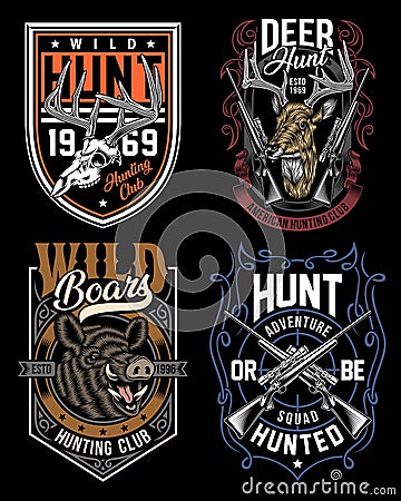 Hunting Graphic T-shirts Collection Vector Illustration