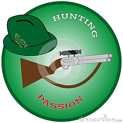 Hunting hat with gun in green ring. Vector Illustration