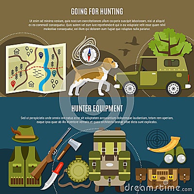 Hunting Horizontal Banners Set Vector Illustration