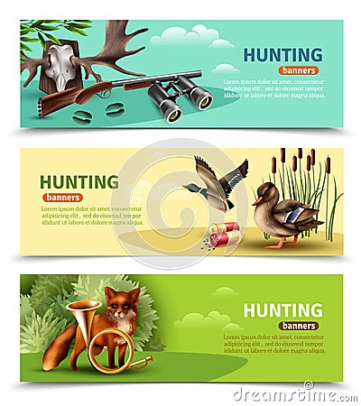 Hunting Horizontal Banners Vector Illustration