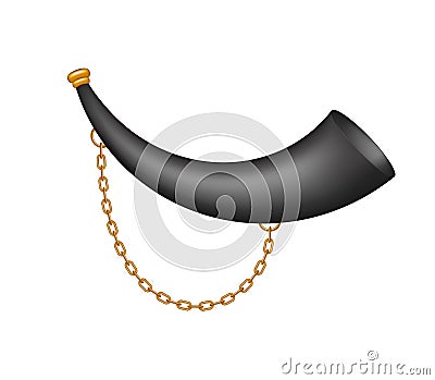 Hunting horn in black design with golden chain Vector Illustration