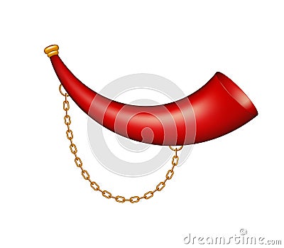 Hunting horn in red design with golden chain Vector Illustration