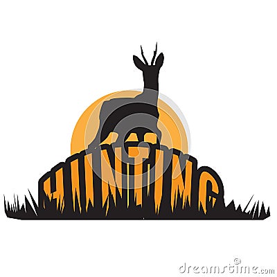 Hunting or hunter club symbol logo with deer and gun Vector Illustration