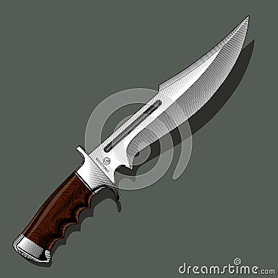 Hunting knife with wooden handle Vector Illustration