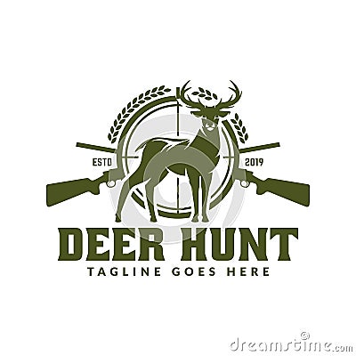 Hunting logo, hunt badge or emblem for hunting club or sport, deer hunting stamp Vector Illustration