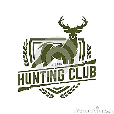 Hunting logo, hunt badge or emblem for hunting club or sport, deer hunting stamp Vector Illustration