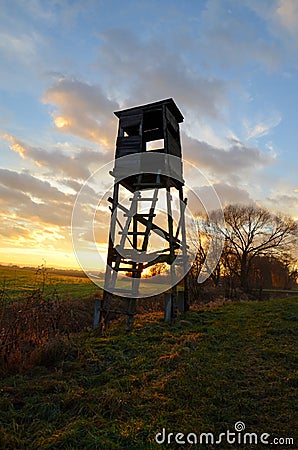 Hunting pulpit at sunset Stock Photo